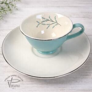 Taylor Smith Taylor Versatile Cup & Saucer Blue Vintage USA Mid Century Cottage